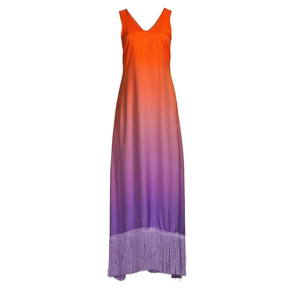 Delfi Collective Scoop-Neck Ombre Fringe Dress - M - Sunset